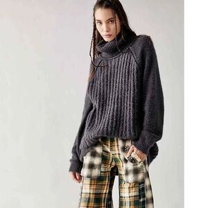 Free People Big City Turtleneck Sweater Grey Ribbed Small